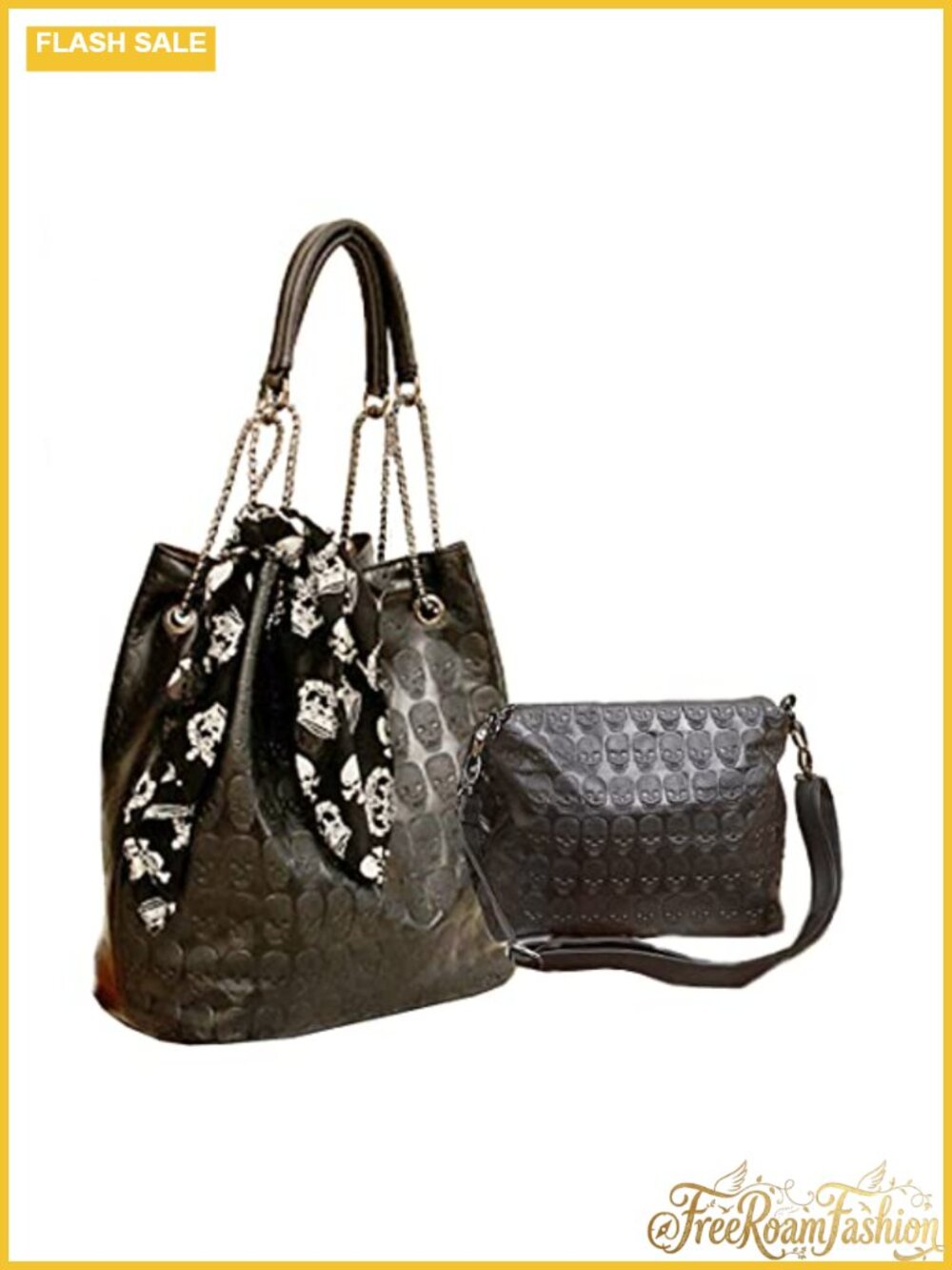 Faux Leather Skull Print Hobo Tote Shoulder Bag with Gift